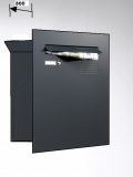 Preview: Zaunbriefkasten ZBK 401-300- Jumbo - Briefkasten - Mauerbriefkasten, Großbriefkasten, Durchwurfbriefkasten inkl. Klingeltaster u. Vorbereitung für Sprechmodule, spritzwassergeschützt, Edelstahl-Frontblende