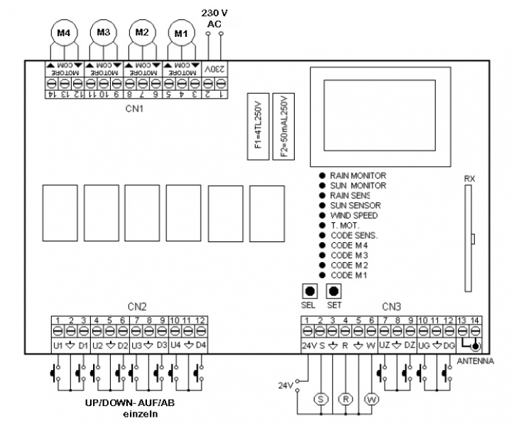 Motorline - MC9 - Steuerung von bis zu vier Motoren 230 V, Fensterantriebe, Rohrmotoren, Jalousine-Antriebe