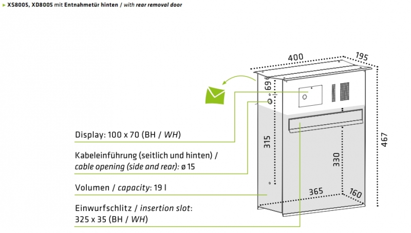 Max Knobloch - XD8005 - Likno ZBK Edelstahl, Funktionskasten oberhalb des Einwurfs