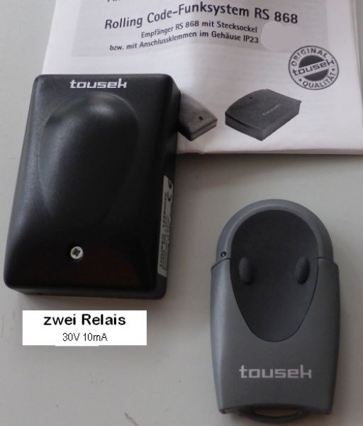 Tousek Funkset - 868MHz Zweikanalempfänger IP23 und einen zweikanaligen Handsender